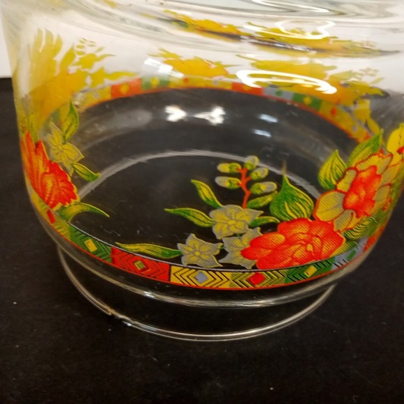 Vintage Clear Round‎ orange yellow Floral Container w/  Lid 4" wide 6" tall - Picture 12 of 15